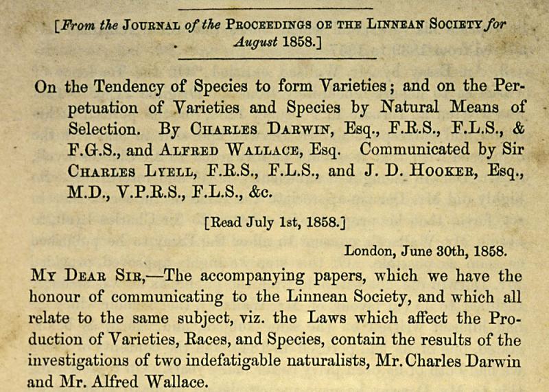 Darwin & Wallace's 1858 paper on natural selection. Copyright Natural history Museum, London.