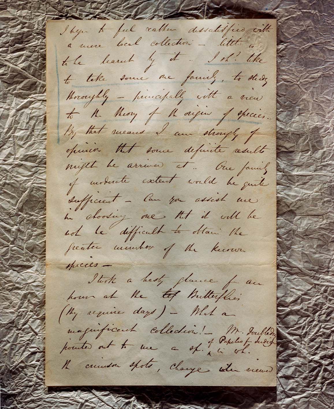 Letter from Wallace to Bates 1847. Copyright Wallace Family, The Natural History Museum, Fred Edwards