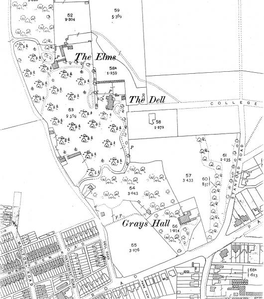 Part of Ordinance Survey map surveyed in 1862-64 and revised in 1895, showing The Dell.